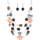 Layered Chunky Beaded Necklace for Women Colorful Multi-Layer Statement Necklace and Earrings Set Gift for Her