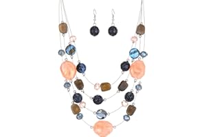 ERRALLY Layered Chunky Beaded Necklace for Women Colorful Multi-Layer Statement Necklace and Earrings Set Gift for Her