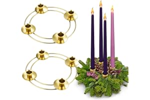 Sliner 2 Pcs Christmas Advent Wreath Ring Advent Christmas Candle Holder Wreaths Rings Metal Candle Holder for Xmas Birthday Festival Wedding Table Decorations