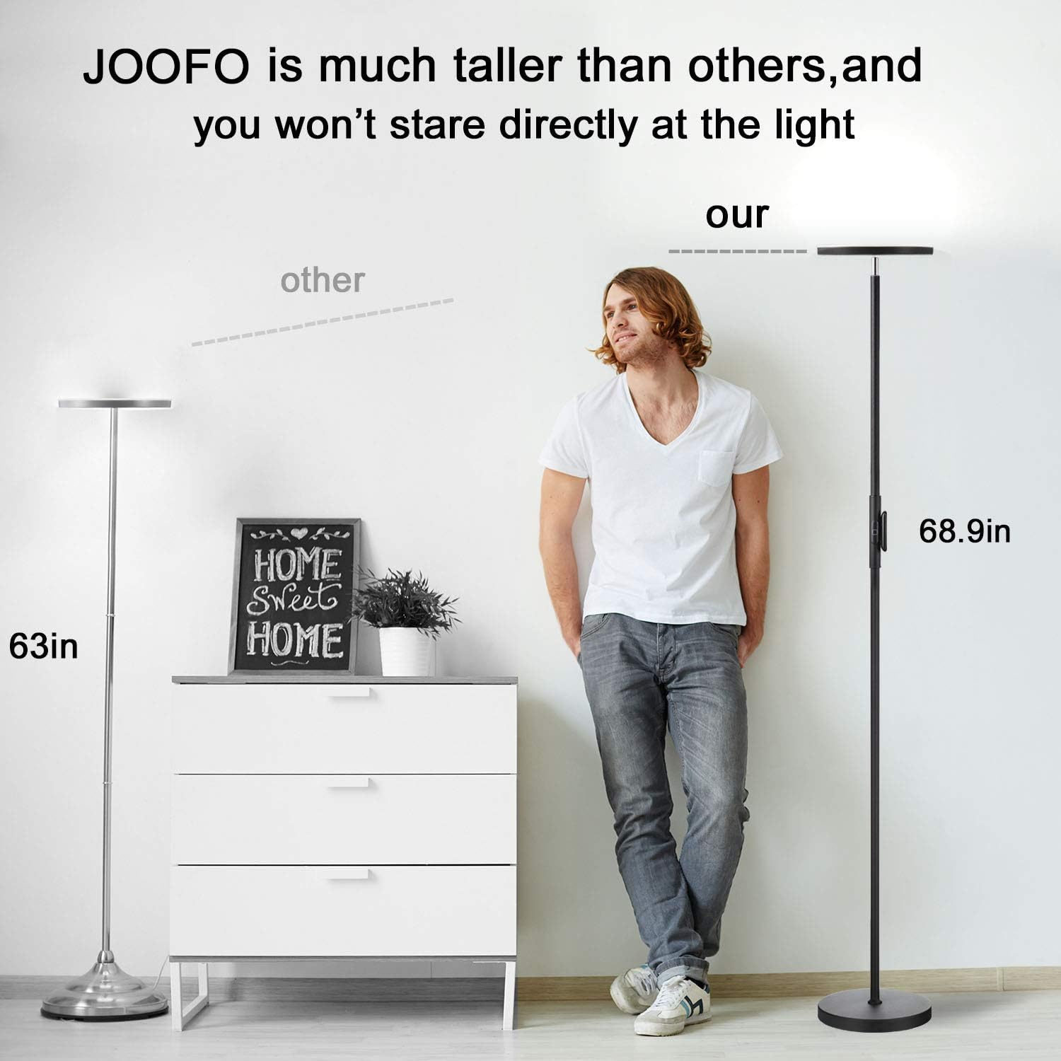 JOOFO Floor Lamp, 30W/2400LM Sky LED Modern Torchiere 3 Color Temperatures Super Bright Floor Lamps-Tall Standing Pole Light with Remote & Touch Control for Living Room, Bed Room, Office（Black） - - 