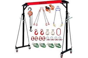 Adjustable Gantry Crane - 2 Ton (5000Lbs) Capacity Portable Hoist Frame, Shop Crane Hoist, Trolley, Sling, Shackles, Hooks an