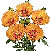 Hollyone 5Pcs Orange Poppy Flowers Artificial Bouquet 32.2" Silk Fake Poppy Flowers Arrangement Real Touch Faux Poppies Flower Long Stem for DIY Wedding Party Table Centerpiece Table Home Decor