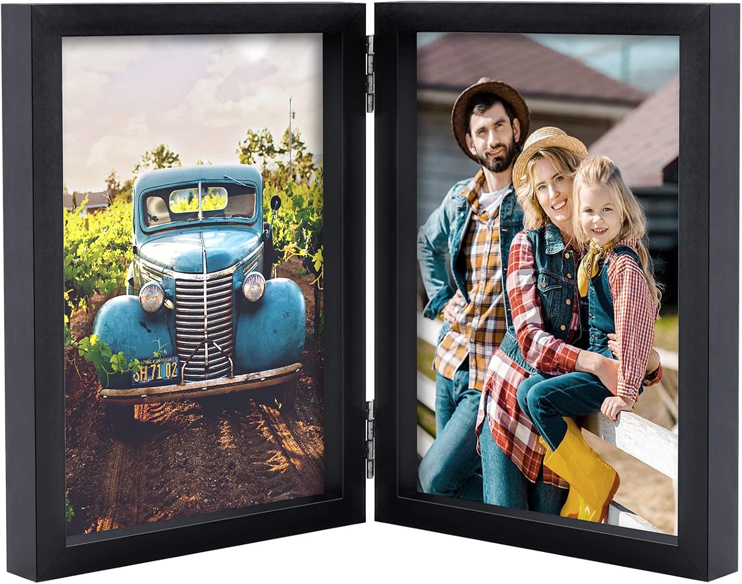 Photo Albums, Frames & Accessories - AEVETE 5x7 Picture Frames Double Hinged Wood Folding Photo Frames Vertical with Real Glass Front, Black