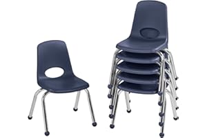 Factory Direct Partners 10359-NV 12" School Stack Chair, Stacking Student Seat with Chromed Steel Legs and Ball Glides for in-Home Learning or Classroom - Navy (6-Pack)