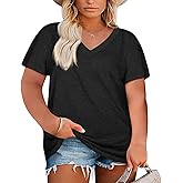 Womens Plus Size V Neck T Shirts Summer Short Sleeve Sexy Tops T-Shirts Tunic Casual Loose Fit Soft Basic Tees