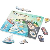 Adena Montessori Jumbo Knob Vehicle Shape Puzzle, 6-12m | Large knob vehicle shapes. Builds color &amp; shape recognition, fine motor &amp; matching. Easy grip. Gift 6-12m.