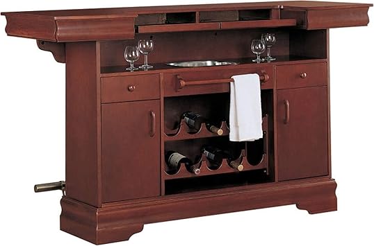 Amazon Com Benjara Wooden Bar Unit With Four Drawers And Metal