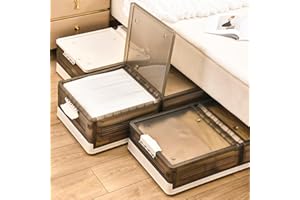 CORBYLES Under Bed Storage 2 Pack, Stackable Under Bed Storage Containers with Wheels, Folding Plastic Storage Box with Lid，Under Bed Storage Bins Drawer for Clothes, Shoes,Blankets