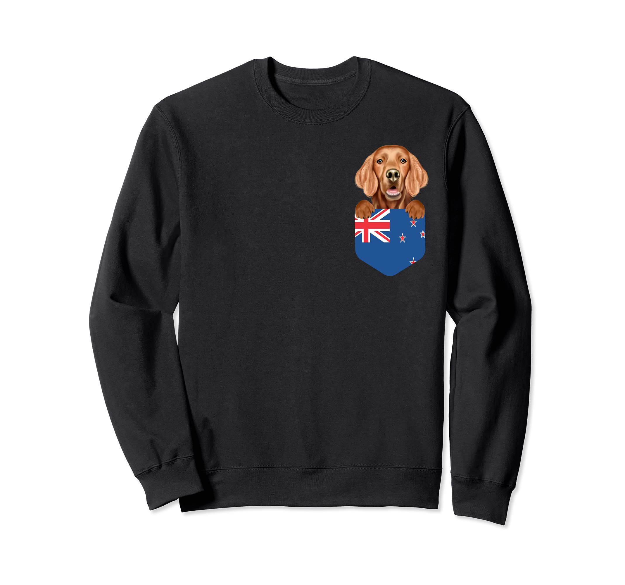 New Zealand Flag Irish Setter Dog In Pocket Sweatshirt