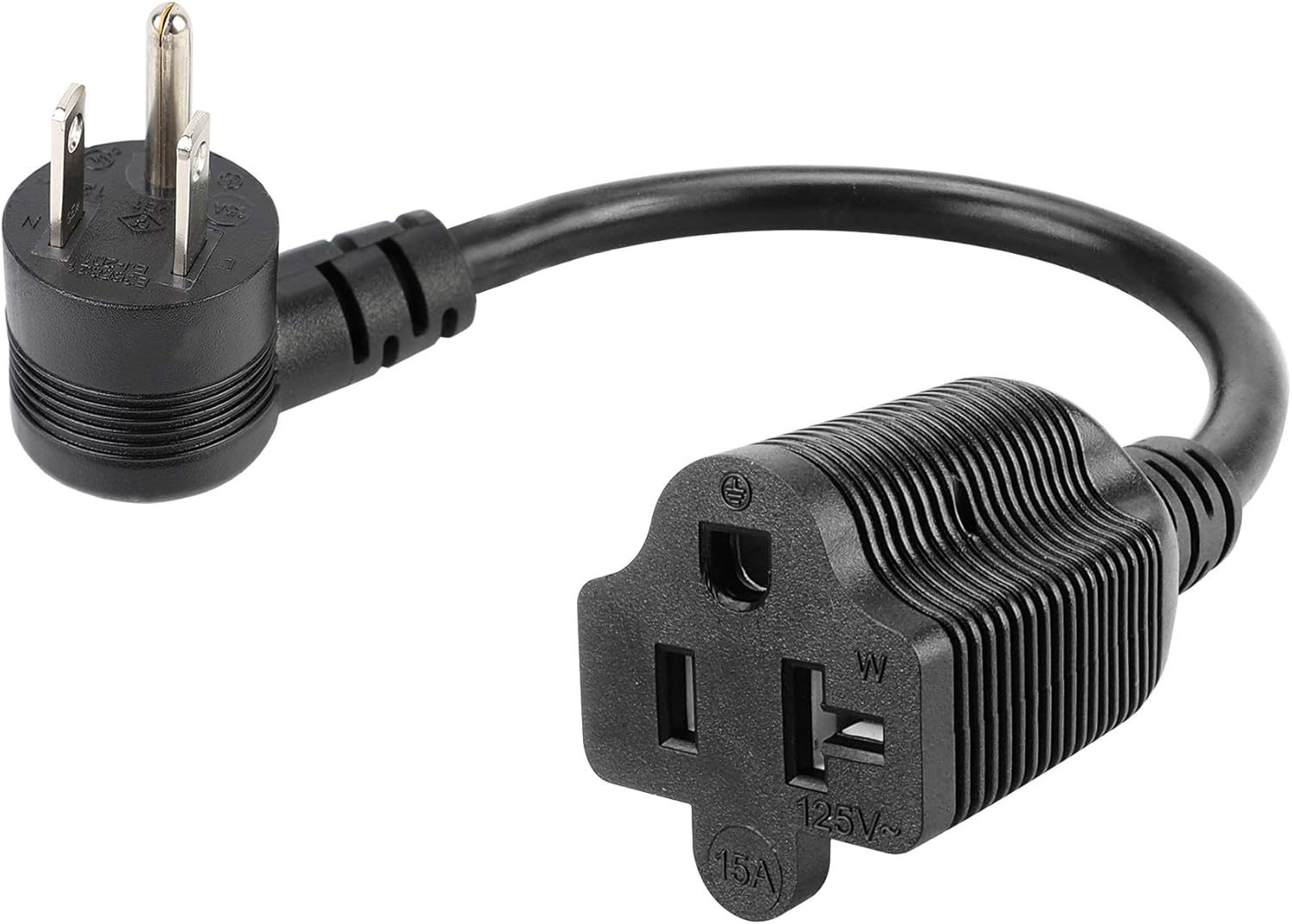 PluGrand 1Foot Right Angle15 Amp Household AC Plug to 20 Amp T Blade