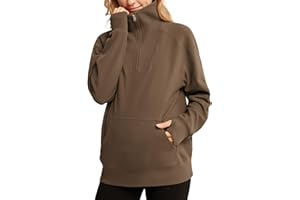 Maacie Maternity Sweatshirts Lapel Half Zip Thermal Fleece Pullover with Thumbholes & Kangaroo Pocket