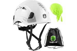 GREEN DEVIL Safety Helmet Hard Hat with Chin Strap Vented Lightweight Adjustable Hardhat for Men Women with Hi-Viz Design Ideal for Tree Climbing Work at Height