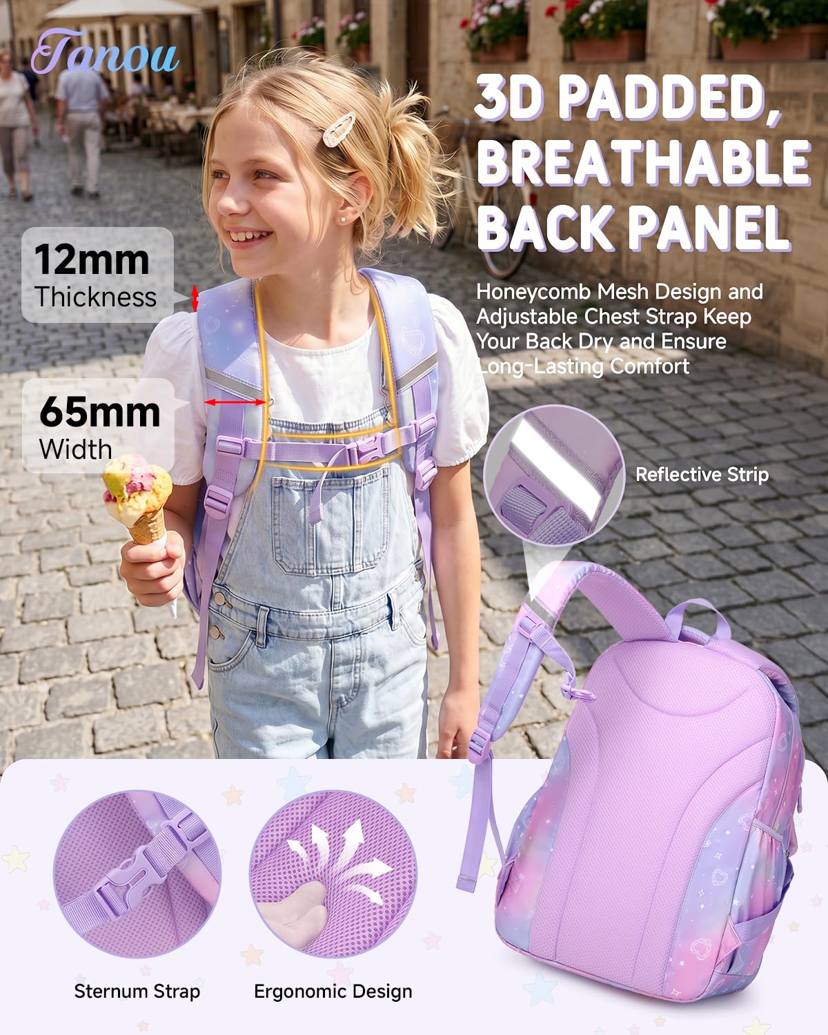 Tanou Schultasche Mädchen Rucksack Schule Mädchen der 1. bis 4. Klasse 4