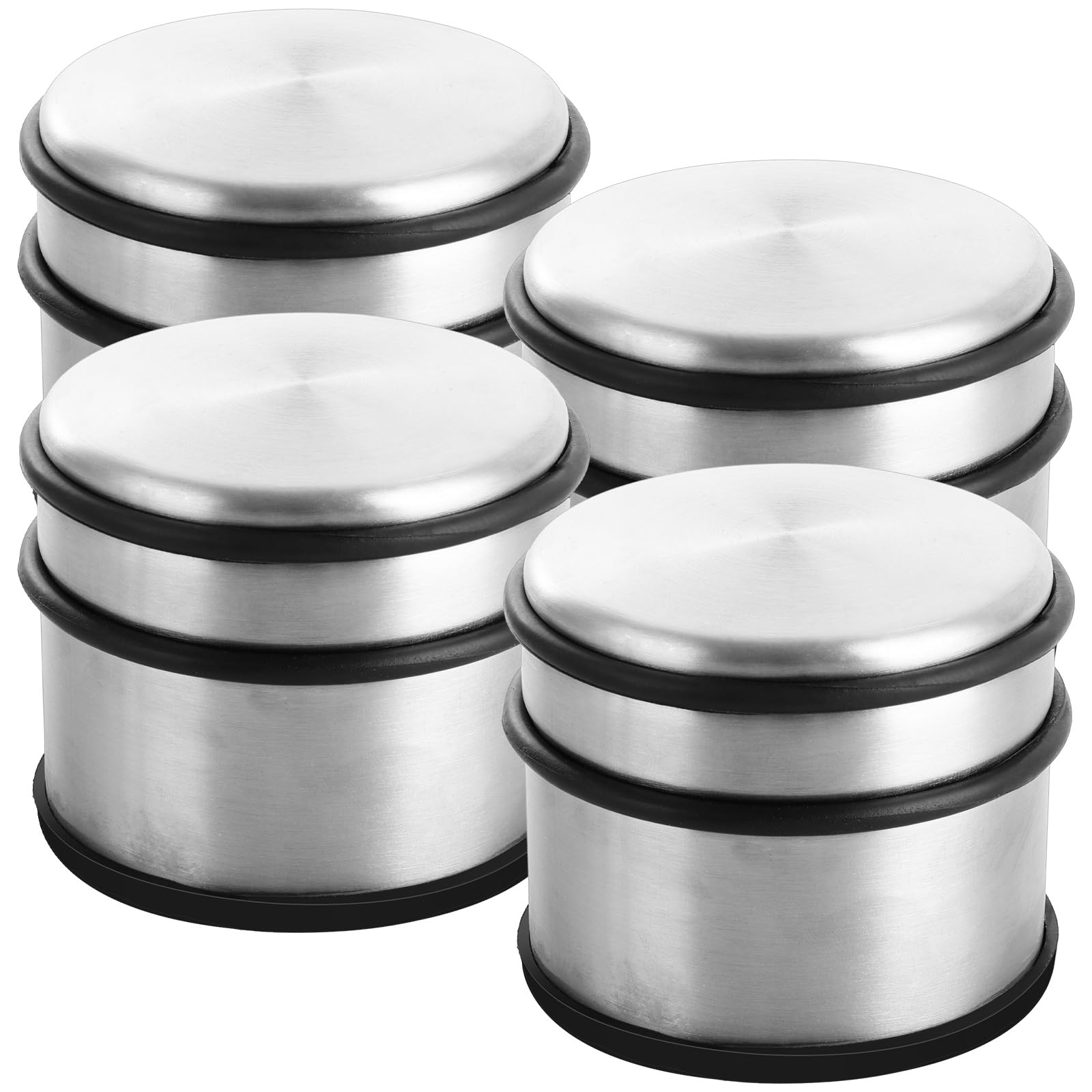 AKOLAFE 4PCS Door Stops Stainless Steel 1kg Door Stopper Metal 10cm Heavy Duty Door Stop Chrome Round Door Stoppers for Floor, Stainless Steel Doorstops with Bumper Rubber Buffer Ring