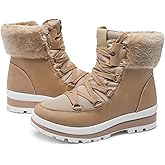 hash bubbie Women's Fuzzy Mid-Calf Boots Lace up Snow Boots for women Non Slip Combat Boots Black Winter Boots White Combat Boots(Waterproof,Zipper)