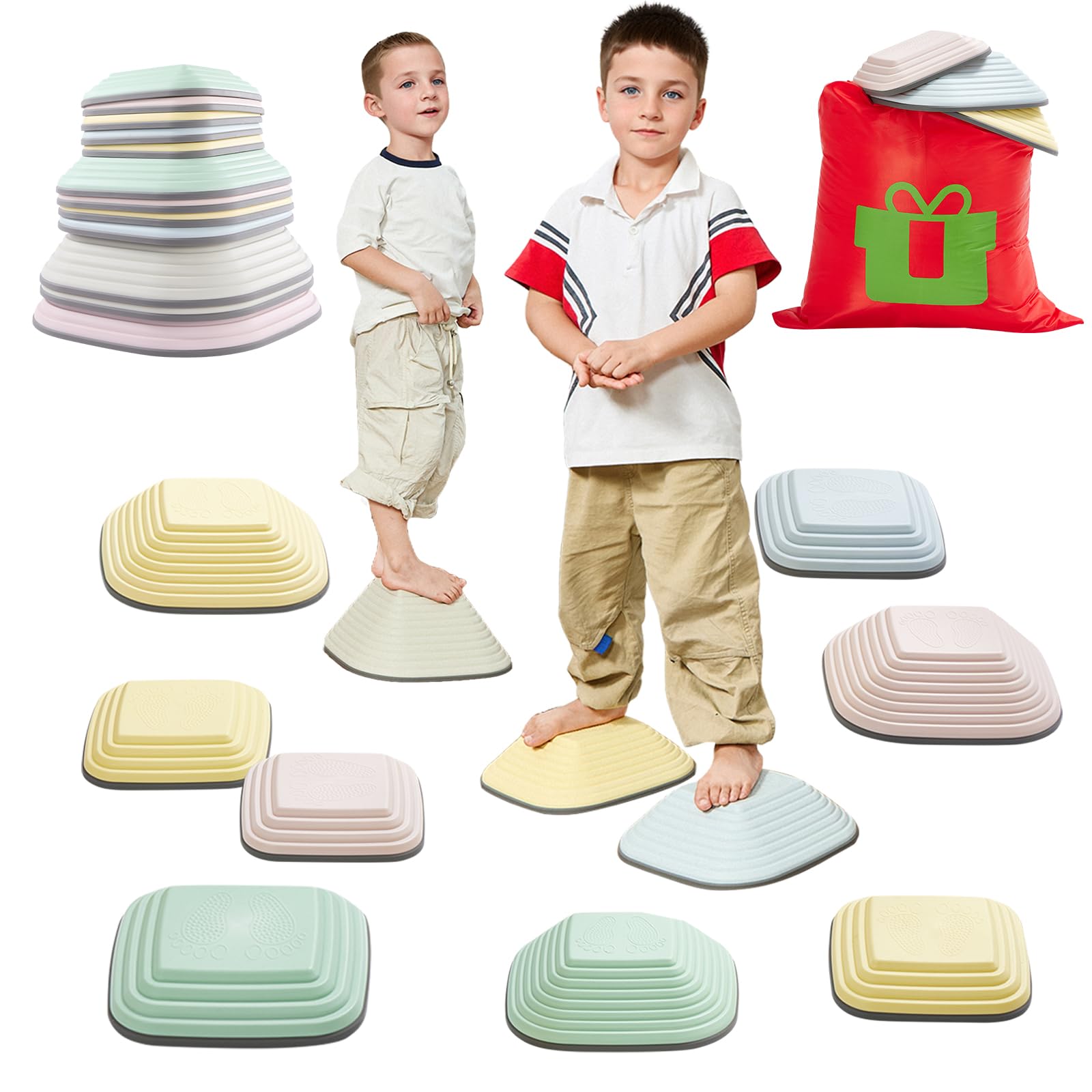 Photo 1 of 12PCS Balance Stepping Stones for Kids Jumping Steps Stones Toddlers Sensory Toys Non-Slip Plastic Stepping Stones for Pomoting Children's Coordination Skills Kids Obstacle Course Indoor/Outdoor
