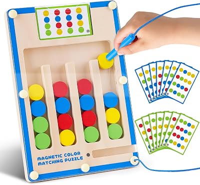TMGOT Wooden Magnetic Maze Puzzle 4-7 Yr Old Boys Girls Educational Toy 20 Cards