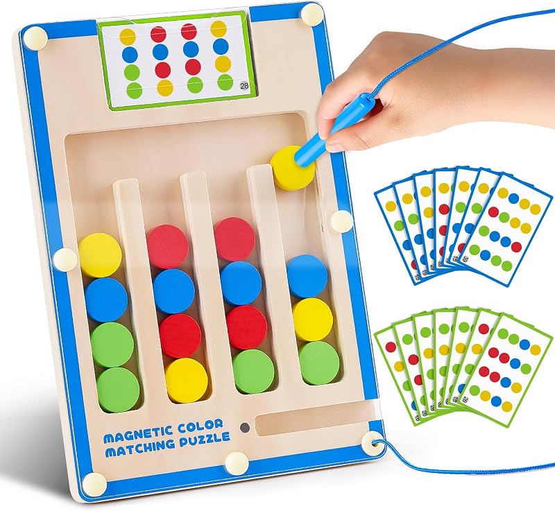 TMGOT Wooden Magnetic Maze Puzzle 4-7 Yr Old Boys Girls Educational Toy 20 Cards