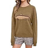 CHARTOU Women Fashion Crew Neck Rib Knit Crucian Carp Graphic Oversized Y2k Pullover Sweater Jumper