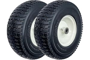 MERRYYARD 2-Pack 13x5.00-6 Flat-Free Tire with Rim,3"Centered Hub with 3/4" Bushings,w/Grease Fitting，400lbs Capacity,13x5-6 No-Flat Solid Rubber Turf Wheel,for Riding Lawn mower,Garden Cart,Wheelbarrow