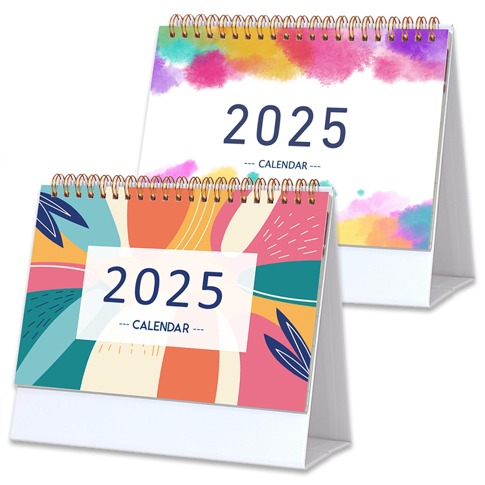 2 Pack Desk Calendar 2024-2025, Runs Jul. 2024 - Dec. 2025, Academic Desktop Calendar with Planner Stickers, Standing Flip Desk Calendar with Monthly Summary