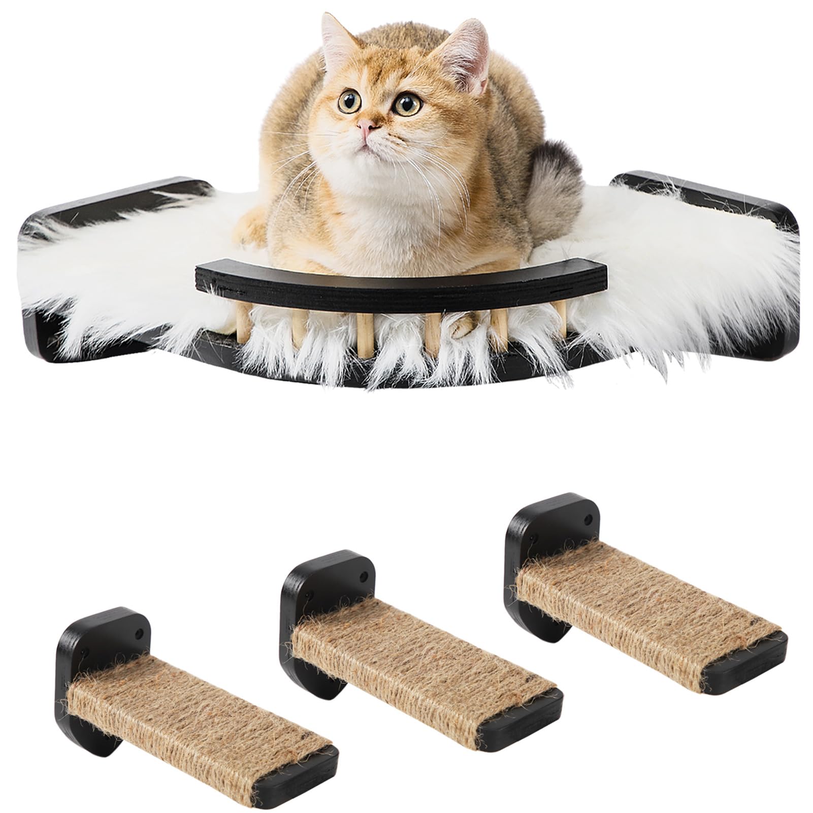 Photo 1 of COOLEX Cat Wall Shelves - 3 Steps Scratch Post & Hammock Bed with Plush Cover, Climbing Shelf for Indoor Cats (Black)