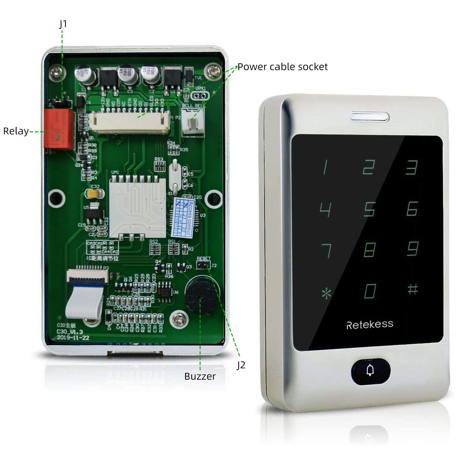 Retekess T-AC01 Wiegand Keypad,Door Access Control System,Touch Keypad RFID,8000 User,Garage Keyless Entry Pad,Security Access Control Exit Button