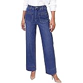 GRAPENT Wide Leg Jeans Woman Trendy High Waisted Patch Pocket Stretchy Denim Pants Vintage Casual Trouser Jeans