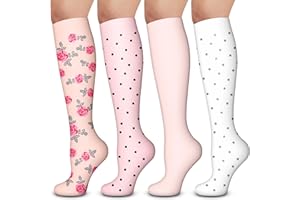 4 Pack Compression Socks -Compression Socks for Women&Men 15-20mmHg Knee High Cute Support Sock for Nurses, Travel