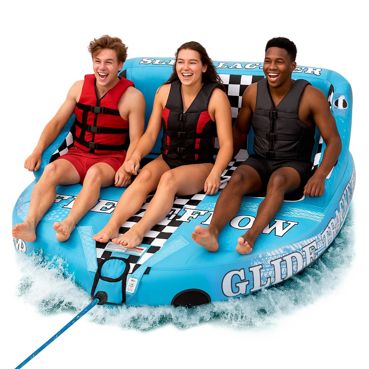 Photo 1 of *UNABLE TO FULLY TEST// UNKNOWN OF ANY MAJOR DAMAGES**SereneLife 3 Person Towable Tube for Boating, Inflatable Towable Tubes for Boats 1-3 Rider, Water Sports Tube with Dual Front and Back Tow Points, Inflatable Boat