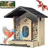 TT Nature Bird Feeder with Camera, Upgraded 1.5L Smart Bird Feeder with AI Identify for 10000+, Auto Capture & Real-time Notifications, Ideal Gift for Christmas (Wooden Roof)