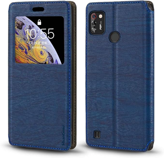 Tecno Pop 4 Pro Case Wood Grain Leather Case With Card Holder And Window Magnetic Flip Cover For Tecno Pop 4 Pro Amazon Com