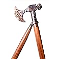 Fulcrum care Axe Antique Viking Walking Stick Canes for Men Red Wood Two Fold Unique Design Handle Best for Costume Wooden Walking Stick Women