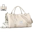 FIORETTO Womens Gym Tote Duffle Bag with Wet Pocket & Shoe Compartment, Sports Duffel Overnight Weekender Hospital Workout Carry on Bag for Girls, Ideal for Travel, Swimming, Dance, Ballet Beige
