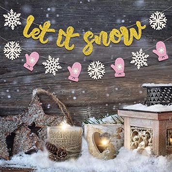 Let It Snow Banner Christmas Snowflakes Garland Snowman Themed
