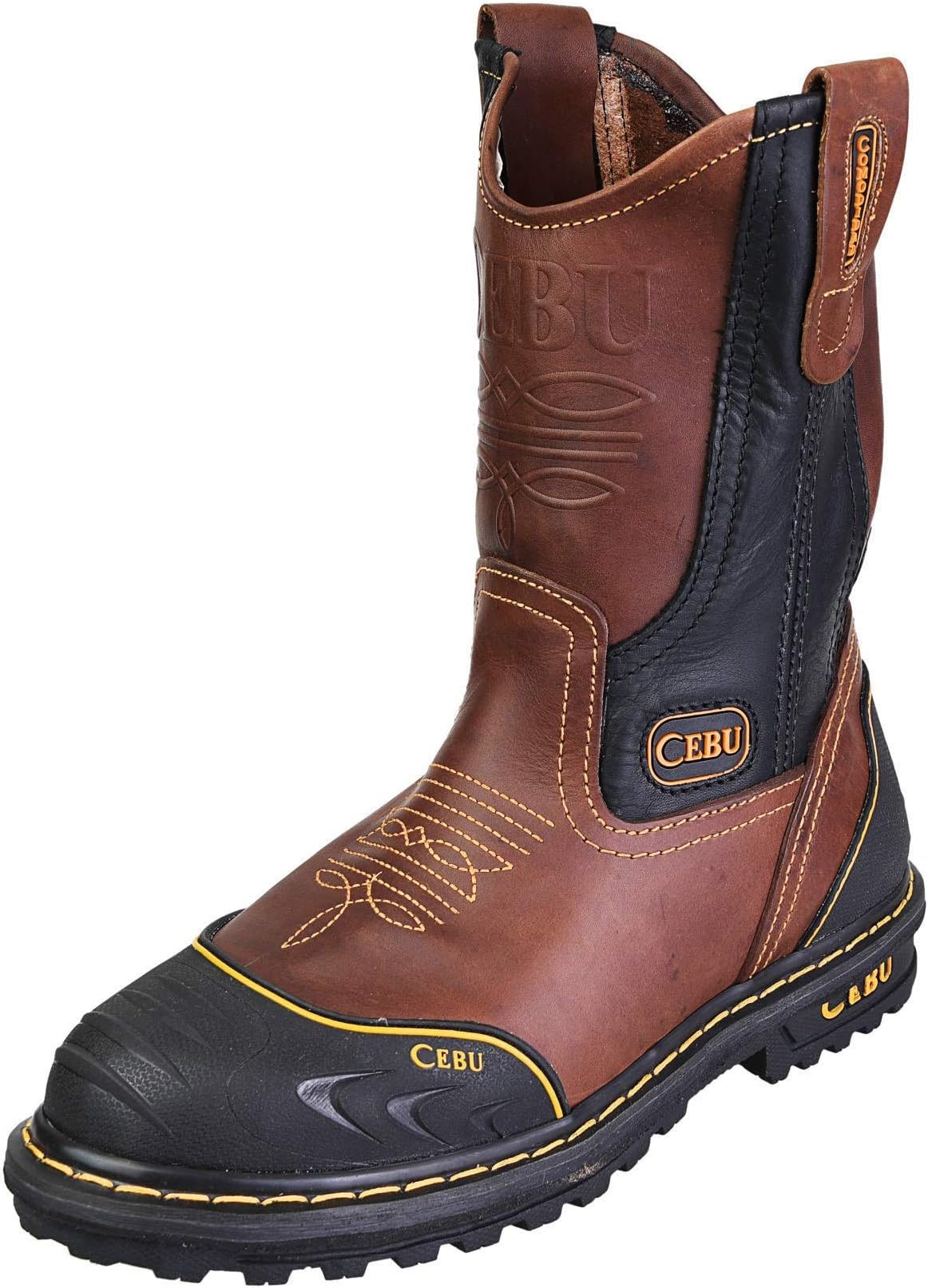 CEBU Men's Soft Toe Work Boots, Industrial and Construction Safety, Oil and Acid Resistant, Rubber Protection, Leather, Heavy Duty, Wide fit Shoes, Tk Farmer