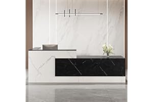 YTELANTIVO Modern Reception Desk,L-Shaped Large Wooden Commercial Receptionists Desk,Reception Desk with Counter,Lockable Drawers,Door Cabinet and Front Desk Reception Counter (D, Right_78.*24 * 41IN)