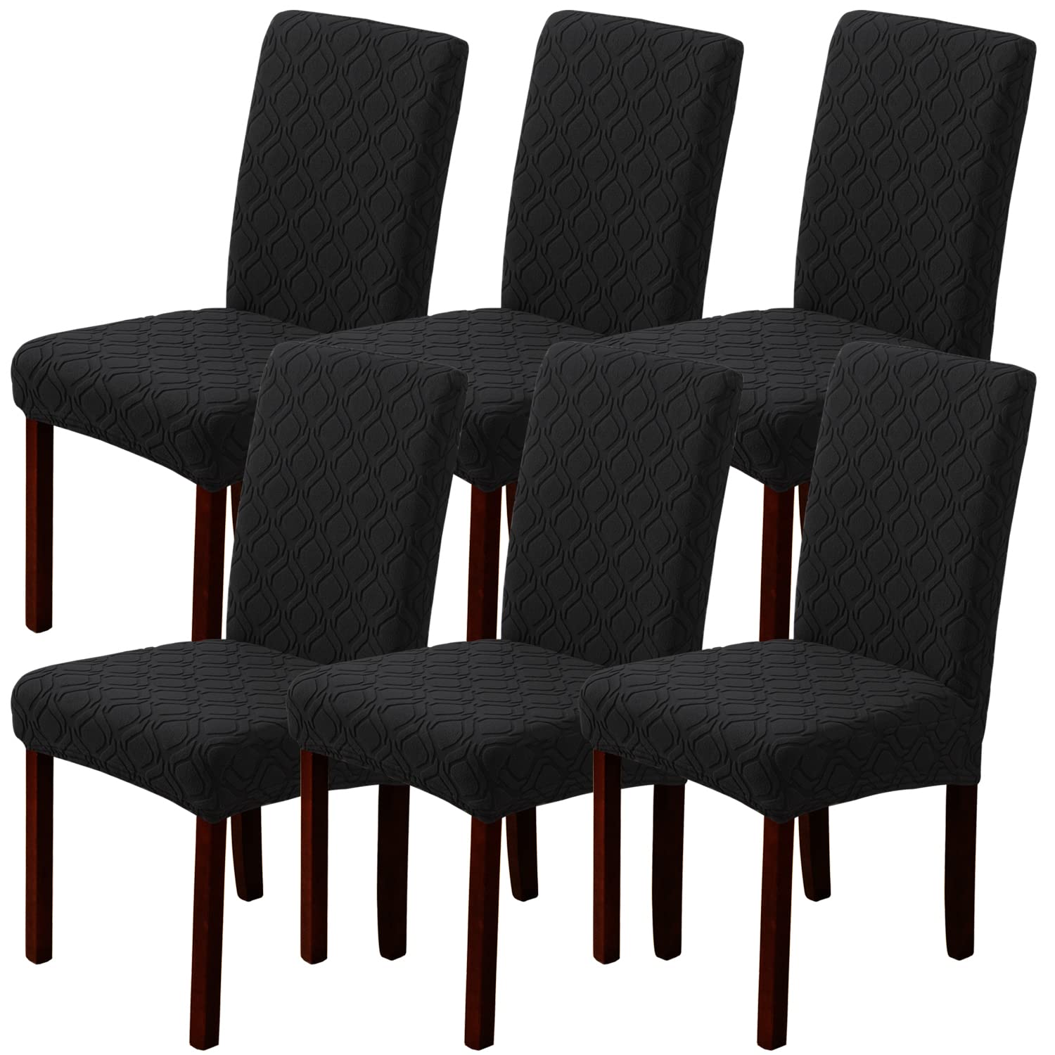 LANSHENG Dining Chair Covers, Stretch Chair Covers for Dining Chairs 6, Removable Washable Dining Chair Seat Slipcovers for Dining Room, Kitchen (Set of 6, Black)