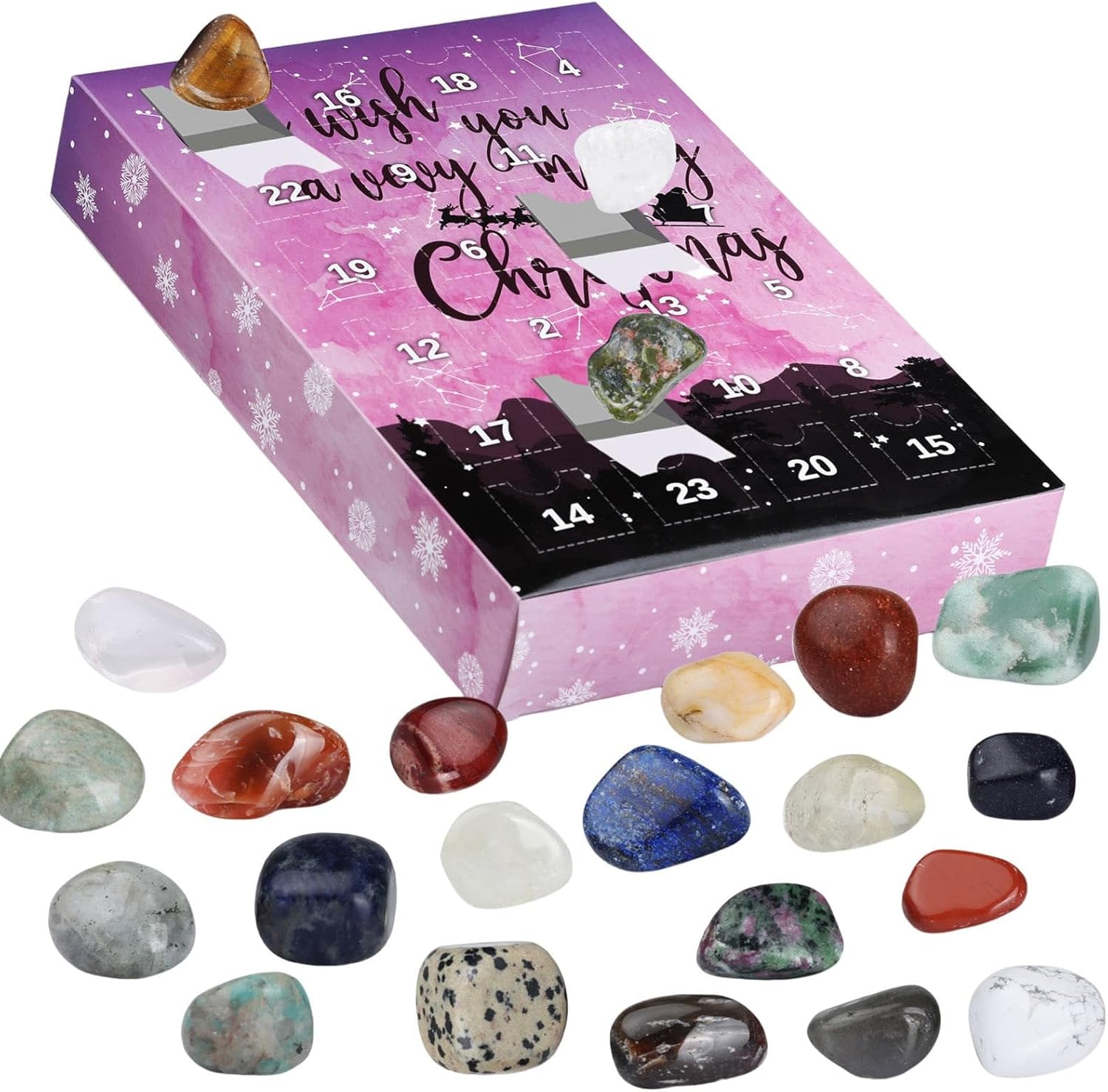 Advent Calendars - Christmas Advent Calendar 2023 for Kids,24 Kinds Natural Crystal Gemstones,Christmas Decorations,24 Grid Natural Crystal Advent Calendar Boxes,Christmas Gifts