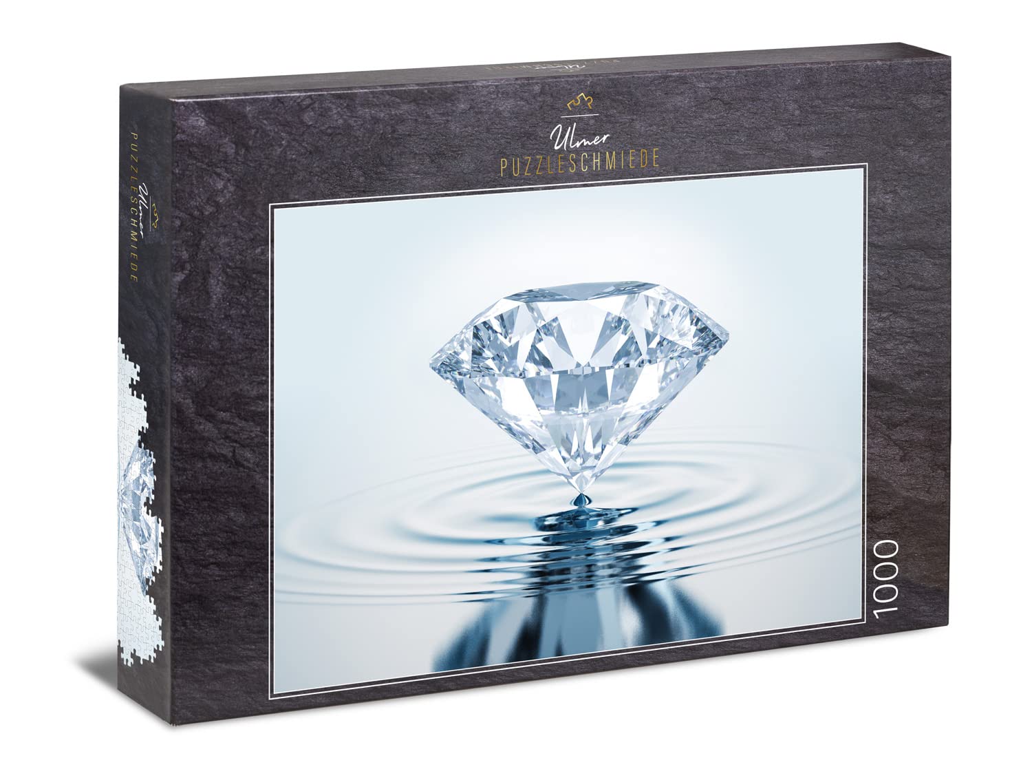 Ulmer Puzzleschmiede - Precious Silent Jigsaw Puzzle - Classic 1000 Pieces with Diamond Motif - Exquisite White Crystal Diamond Reflects Yourself in the Silent Water - Gemstone Puzzle for Adults
