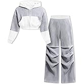 Voxikodex Sizes 7-14 Years Girls 2 Piece Outfit Crop Zip Hoodies & Loose-Fit Pants Treen Girls Fall Winter Clothing Set