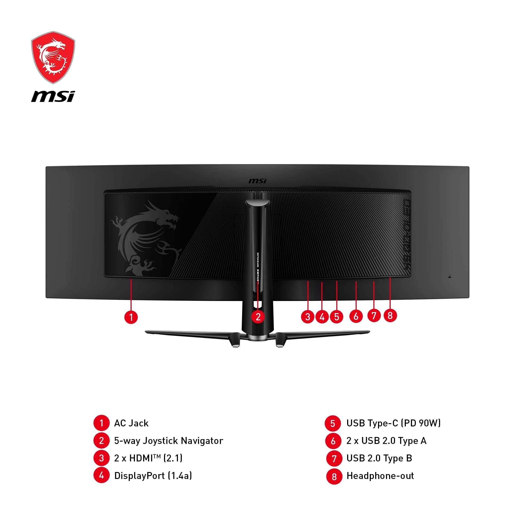 Msi Mpg 491Cqp Qd-Oled 49 Inch Dqhd Curved Gaming Monitor-5120X1440(32:9) Quantum Dot Oled Panel,144Hz/0.03Ms,99.28% Dci-P3,Δe≤2,Displayhdr True Black 400, Kvm-Dp 1.4A,Hdmi 2.1,Usb Type C(Pd:90W) - View 6