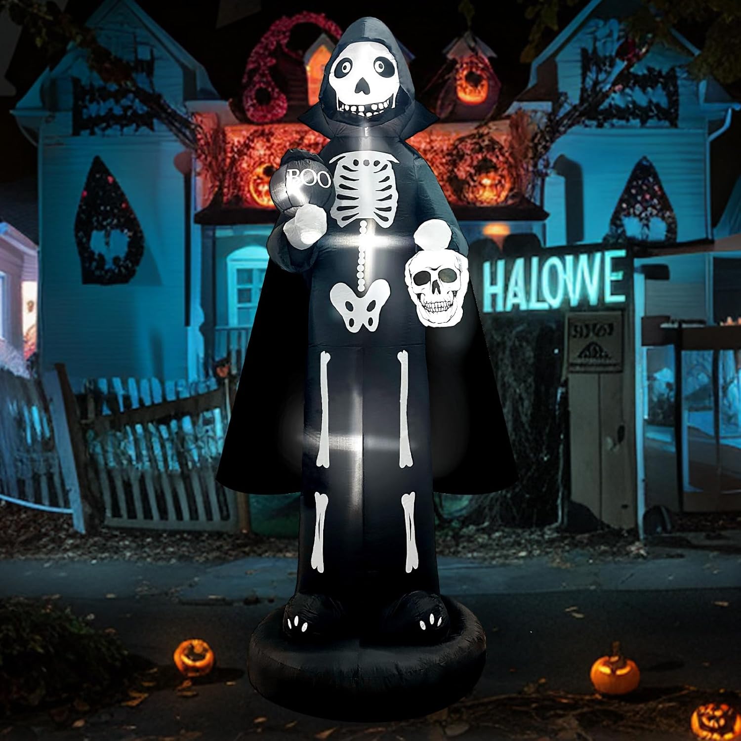 Nutcrackers - Fayavoo 10FT Halloween Inflatables Outdoor Decorations, Skeleton Ghost Outdoor Decoration Blow Up with LED Light, Scary Sandbags Stakes Strings Halloween Inflatables for Garden Lawn Party Decor