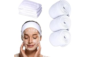 NEXTCLIMB Spa Headband Head Wrap - Extra Long For Easy Fit - Terry Cloth Facial Makeup Sports Towel with Long Hook and Loop Tape from Small to Large Head (All White) (3-Pack)