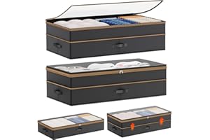 Ceecysaa 2 Pack Under Bed Storage Containers,Underbed Shoe Storage Organizer,Foldable Underbed Storage Bins with Reinforced H