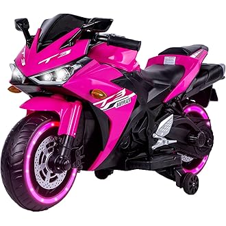 WEEROCK Kids Electric Motorcycle with Trainning Wheels for 3-8 Years(43-59in), Boys Girls Ride on Electric Motorbike, Light W