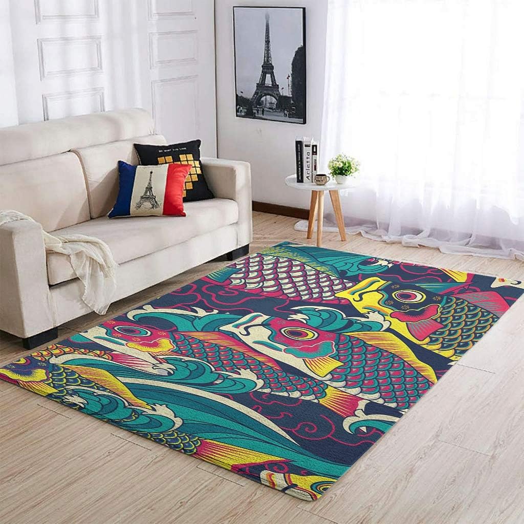 AXGM Colourful Fish Japan Rug Comfortable Rugs Bedroom Rug for Living