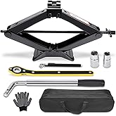 Car Jack Kit Scissor Jack 3 Ton (66110 lbs) Universal Emergency Kit with Lug Wrench for Tire Changing - SUV Compatible