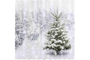 Allenjoy 72x72 inch Christmas Shower Curtain Set Natural Winter Forest Snowflake Snowfall Bathroom Curtain Durable Waterproof Fabric Bathtub Sets Home Decor