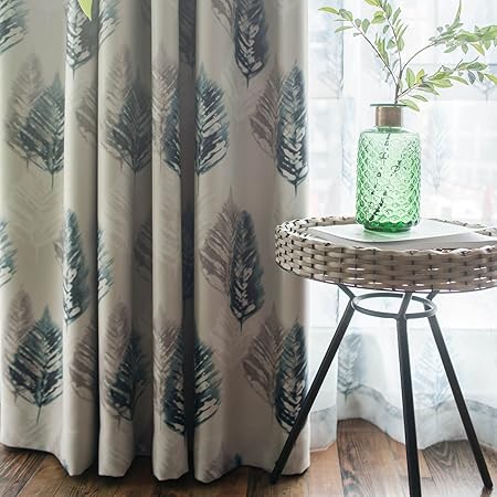 Vogol Leaves Printed Curtains Thermal Insulated Noise Reduction